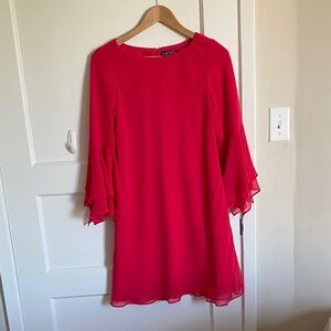 Lauren Ralph Lauren Chiffon Ruffle Sleeves Dress in Peony Pink